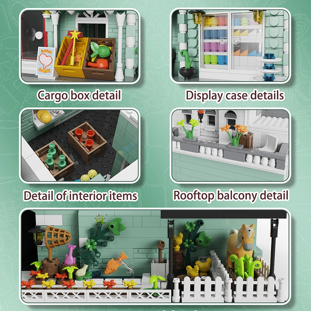 HUIQIBAO City Corner Coffee Shop Micro Building Blocks – 5 Sets to Collect