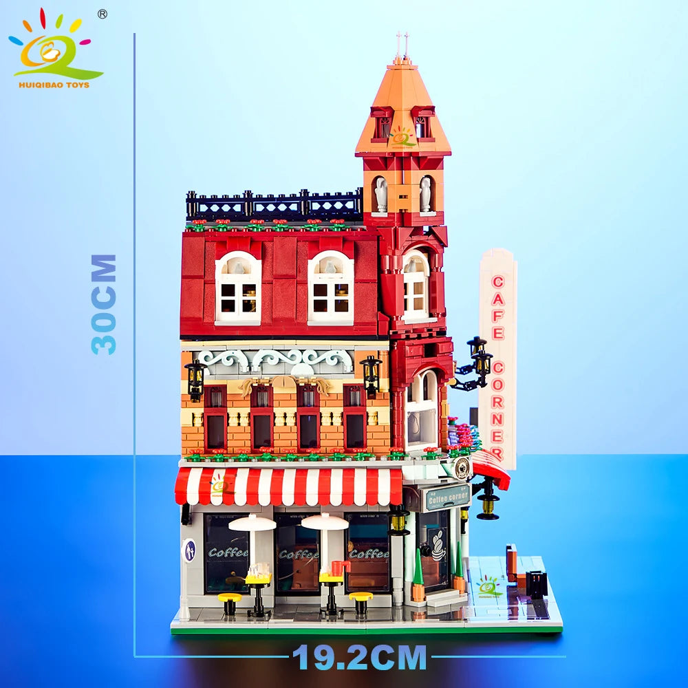 HUIQIBAO City Corner Coffee Shop Micro Building Blocks – 5 Sets to Collect