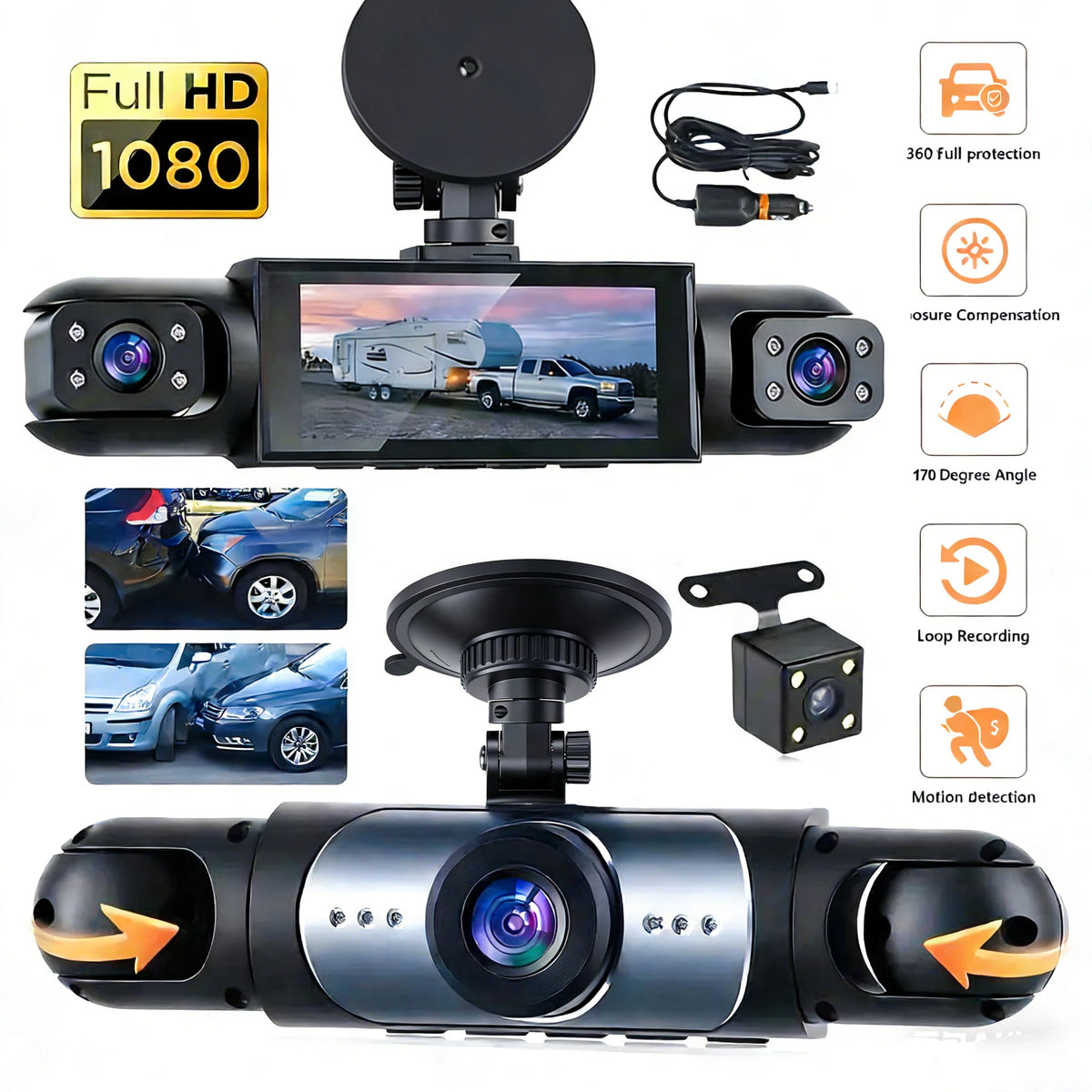 4-Camera 360° Dash Cam – Front, Rear & Side