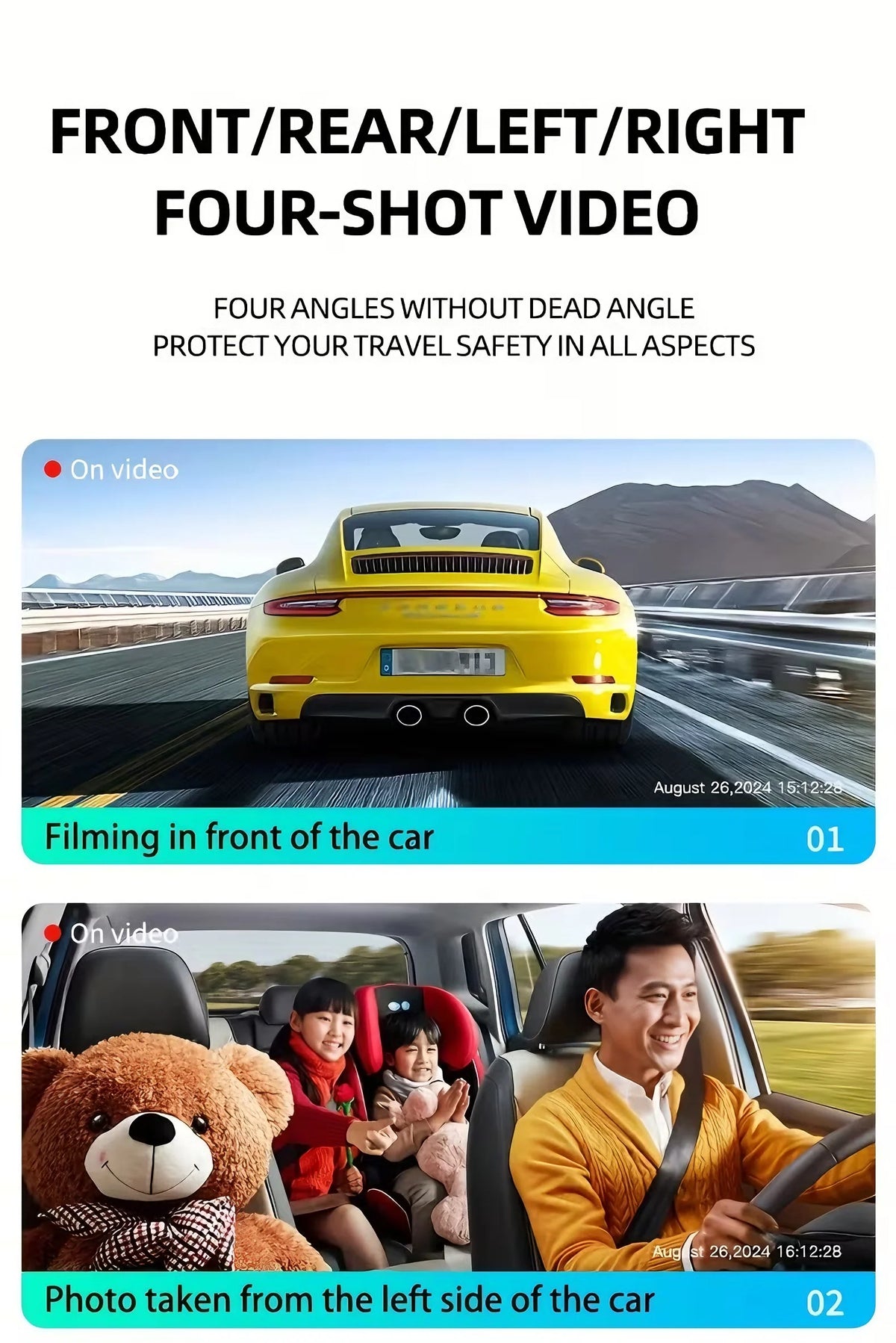 4-Camera 360° Dash Cam – Front, Rear & Side