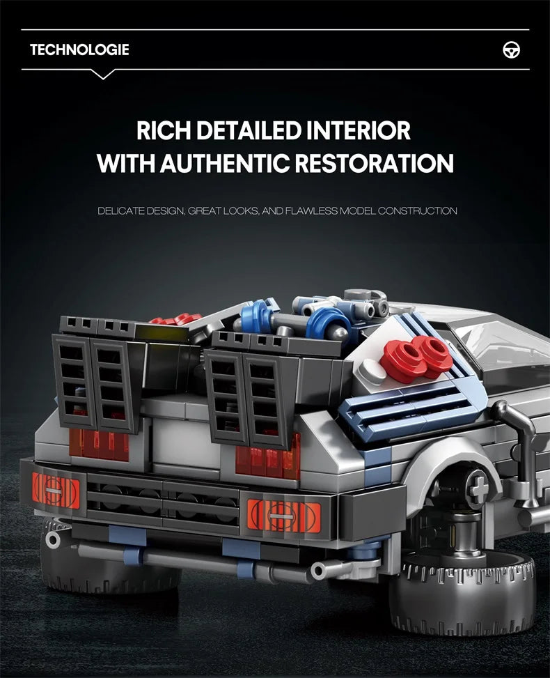 1:24 Classic Movie Time-Travel Racing Car Building Block Set – 405 Pieces
