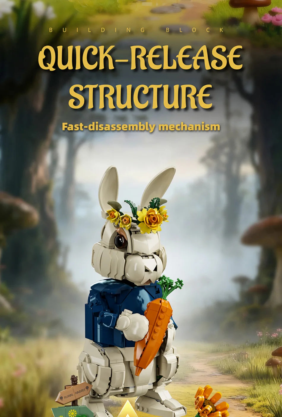 1258PCS Pastoral Rabbit Building Blocks – Floral Countryside Display Model