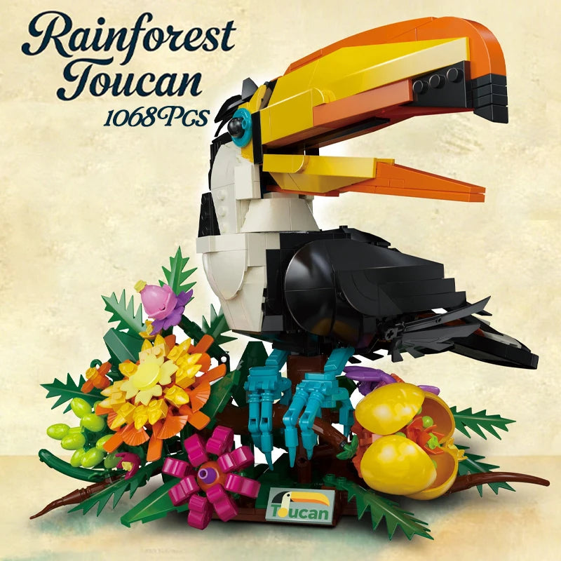 1068PCS Toucan Bird Building Blocks – Colourful 3D Animal Display Model