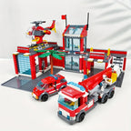 City Fire Station Building Block Set with Fire Truck &amp; Rescue Helicopter