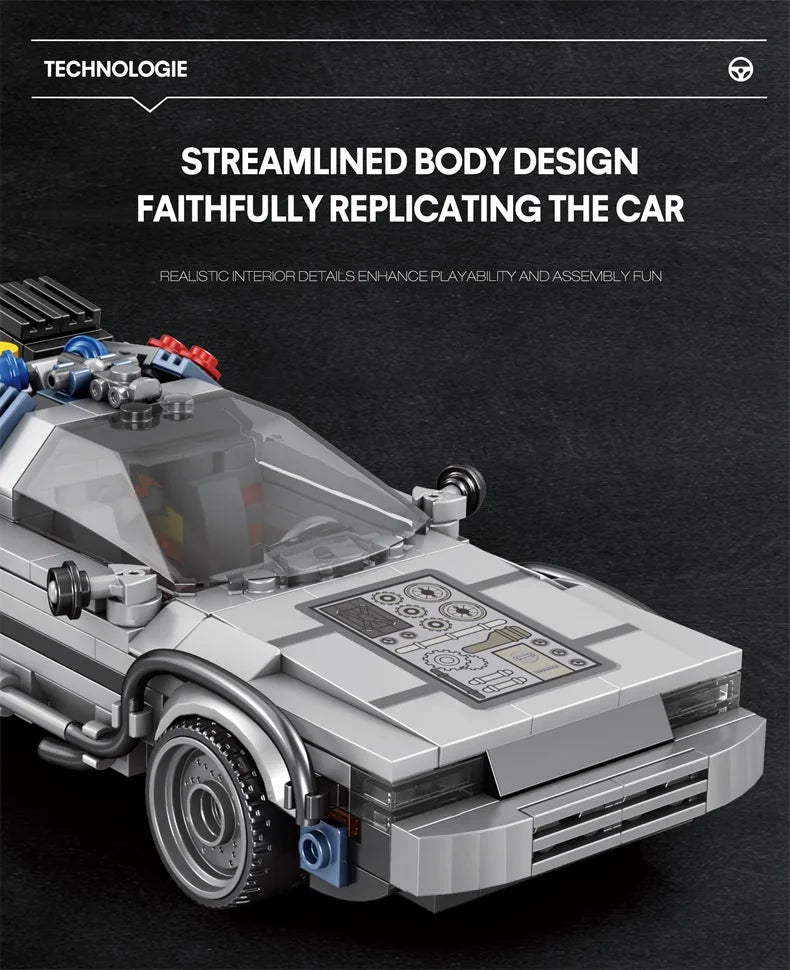 1:24 Classic Movie Time-Travel Racing Car Building Block Set – 405 Pieces