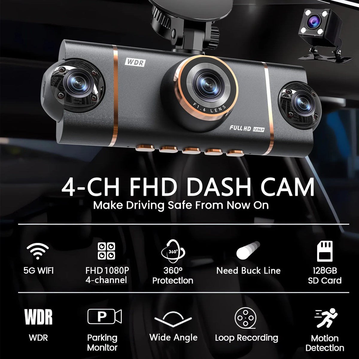 4-Camera 1080P WiFi Dash Cam