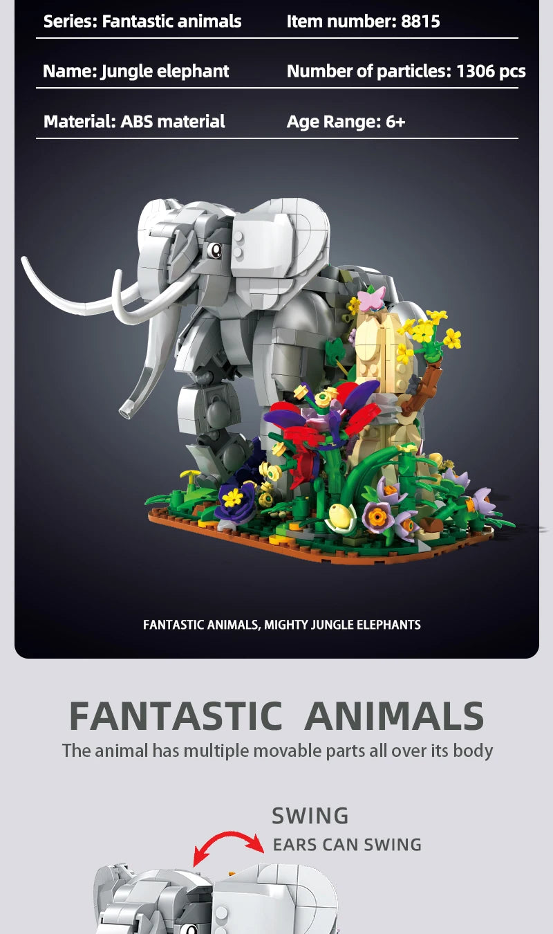 1306PCS Elephant Building Blocks – Animal Display Model