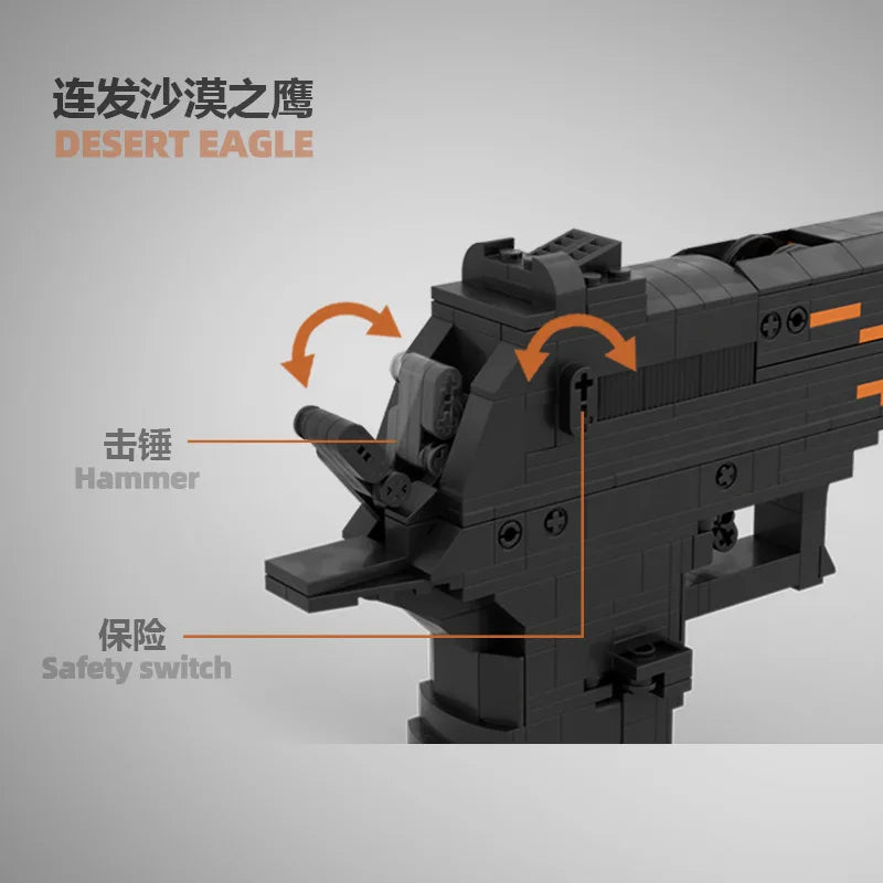 2.0 Upgraded Desert Eagle Building Block Set – Continuous Firing Rubber Band Launcher