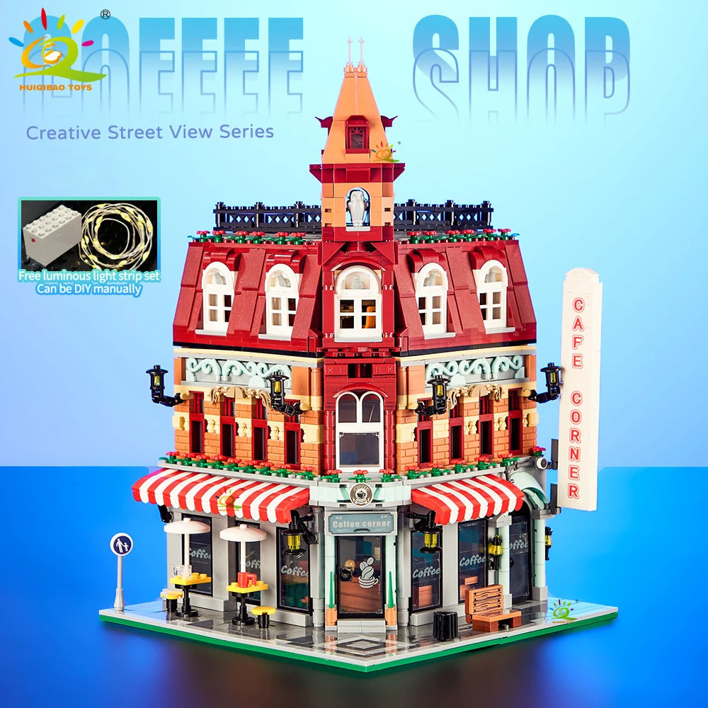 HUIQIBAO City Corner Coffee Shop Micro Building Blocks – 5 Sets to Collect
