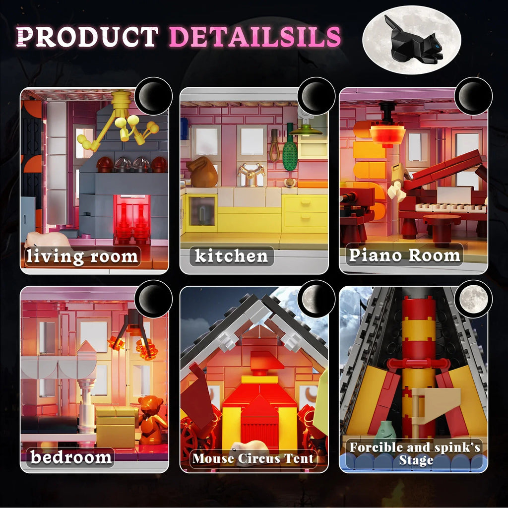 MOC Coraline™ The Pink Palace House Building Set – 1,349 Pieces with LED Lights