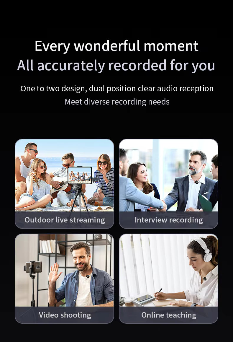 Wireless Dual Lavalier Microphone Kit for Android iPhone