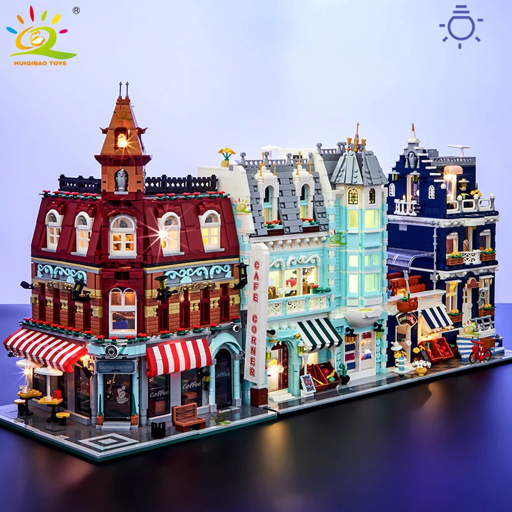 HUIQIBAO City Corner Coffee Shop Micro Building Blocks – 5 Sets to Collect