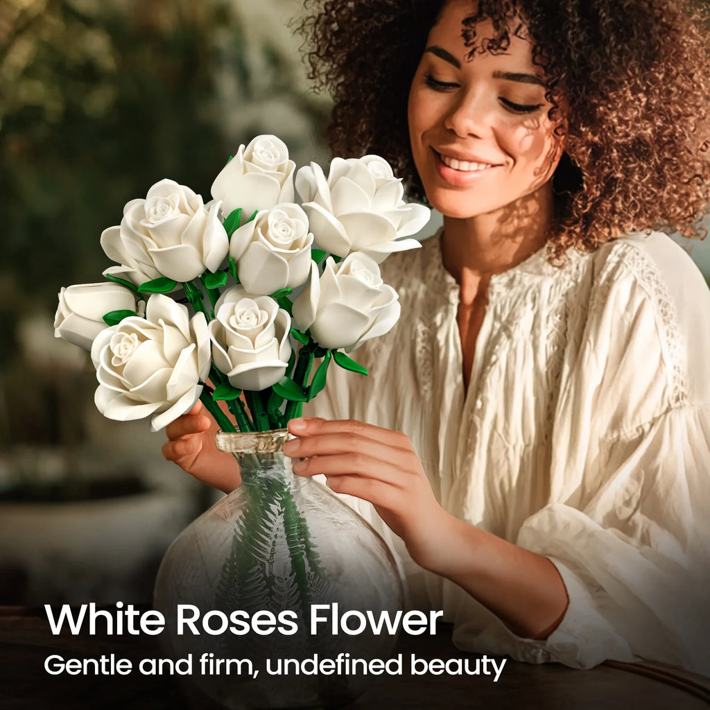 12 Rose White Bouquet Building Set