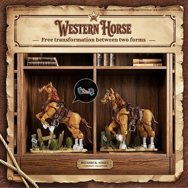 1258PCS Western Cowboy & Horse Building Blocks – 2-in-1 Display Model