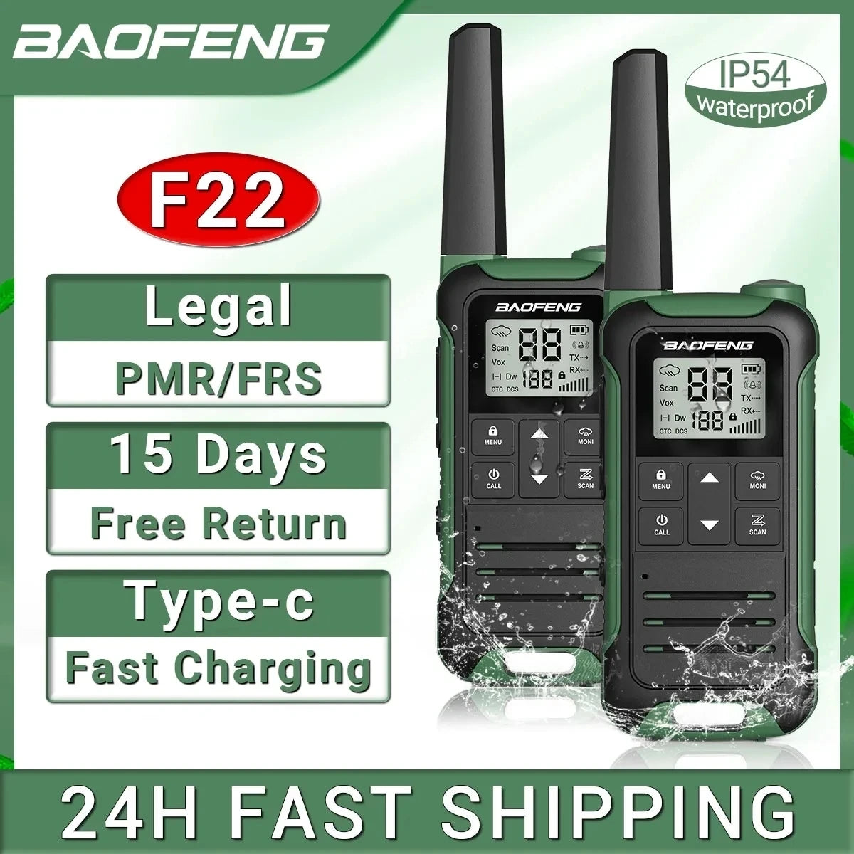 Baofeng F22 Walkie Talkie Twin Pack – Long Range PMR/FRS Two-Way Radios