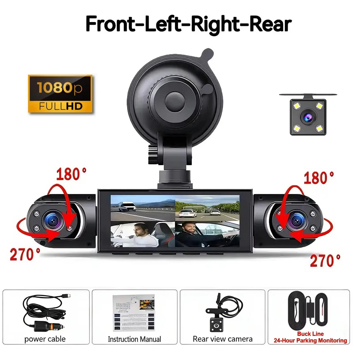 4-Camera 360° Dash Cam – Front, Rear & Side