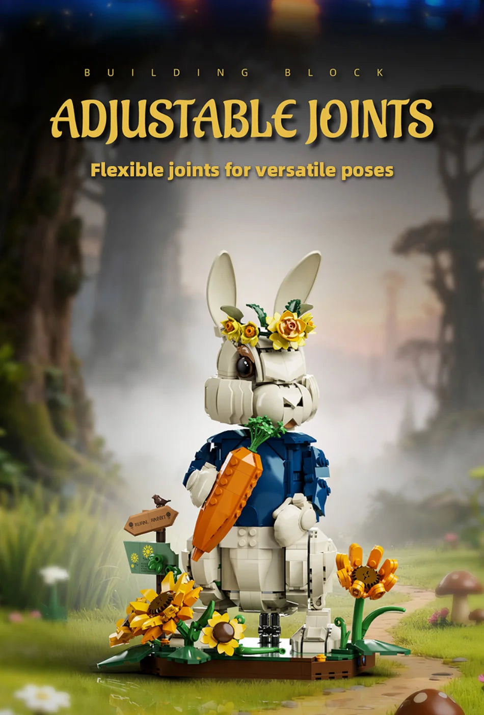 1258PCS Pastoral Rabbit Building Blocks – Floral Countryside Display Model