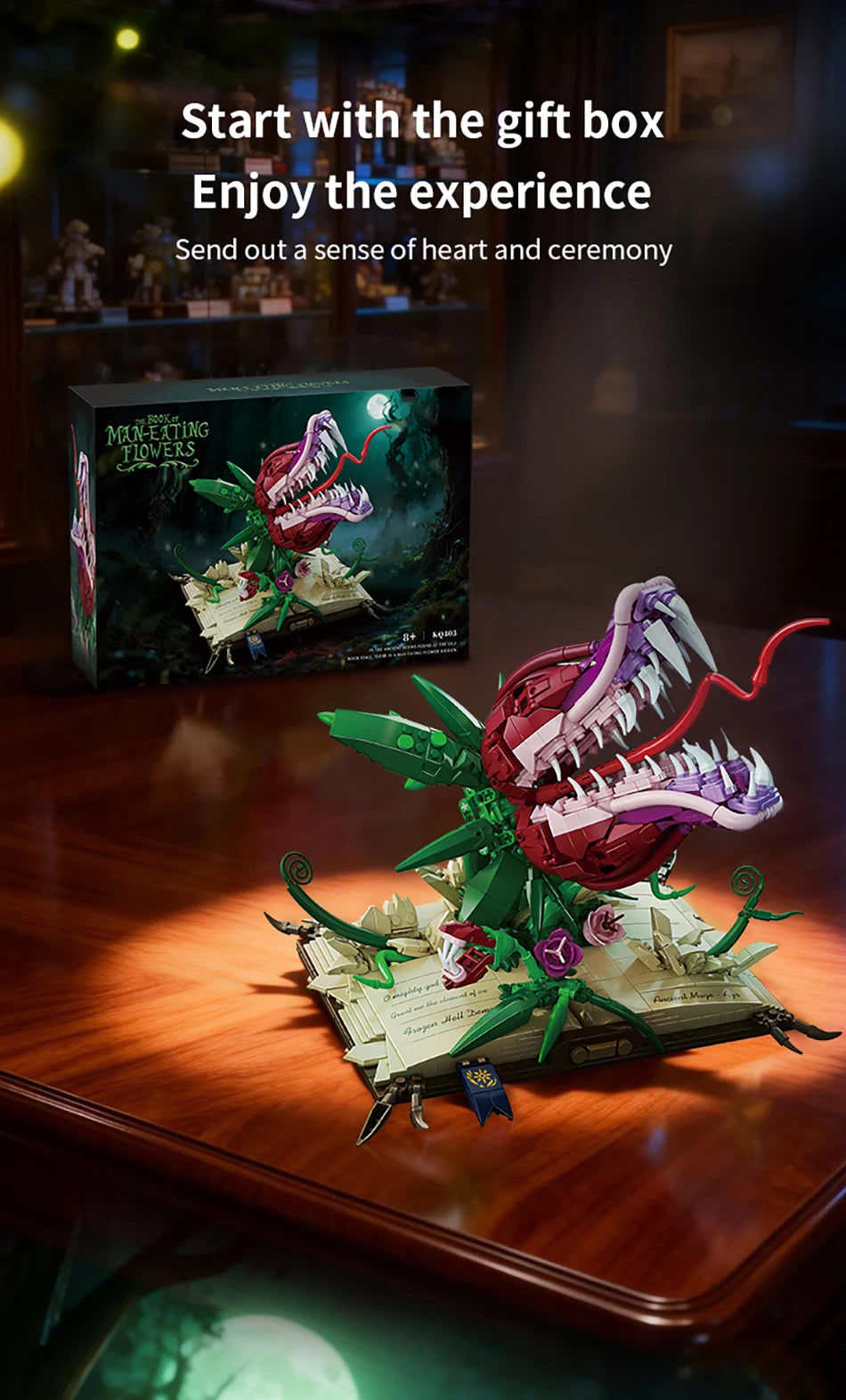 Creative MOC Carnivorous Plant Magic Book Building Blocks Collection Home Decoration Bricks Construction Toys For Children Gift