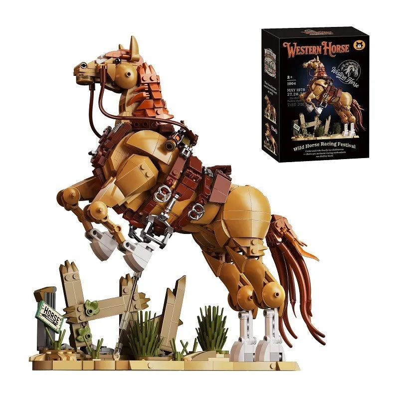 1258PCS Western Cowboy & Horse Building Blocks – 2-in-1 Display Model