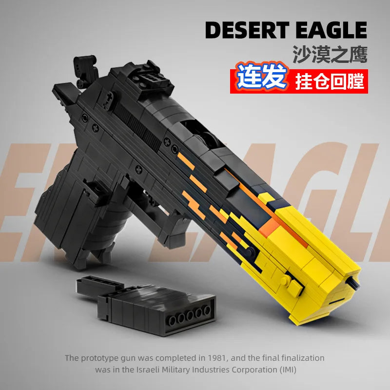 2.0 Upgraded Desert Eagle Building Block Set – Continuous Firing Rubber Band Launcher
