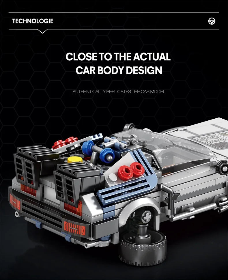 1:24 Classic Movie Time-Travel Racing Car Building Block Set – 405 Pieces