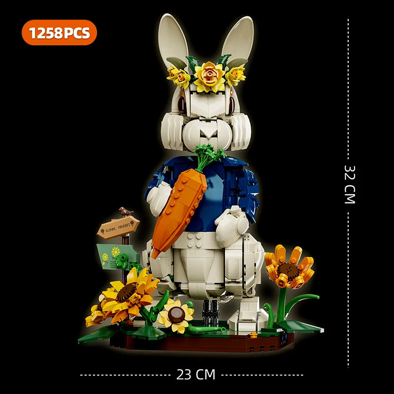 1258PCS Pastoral Rabbit Building Blocks – Floral Countryside Display Model