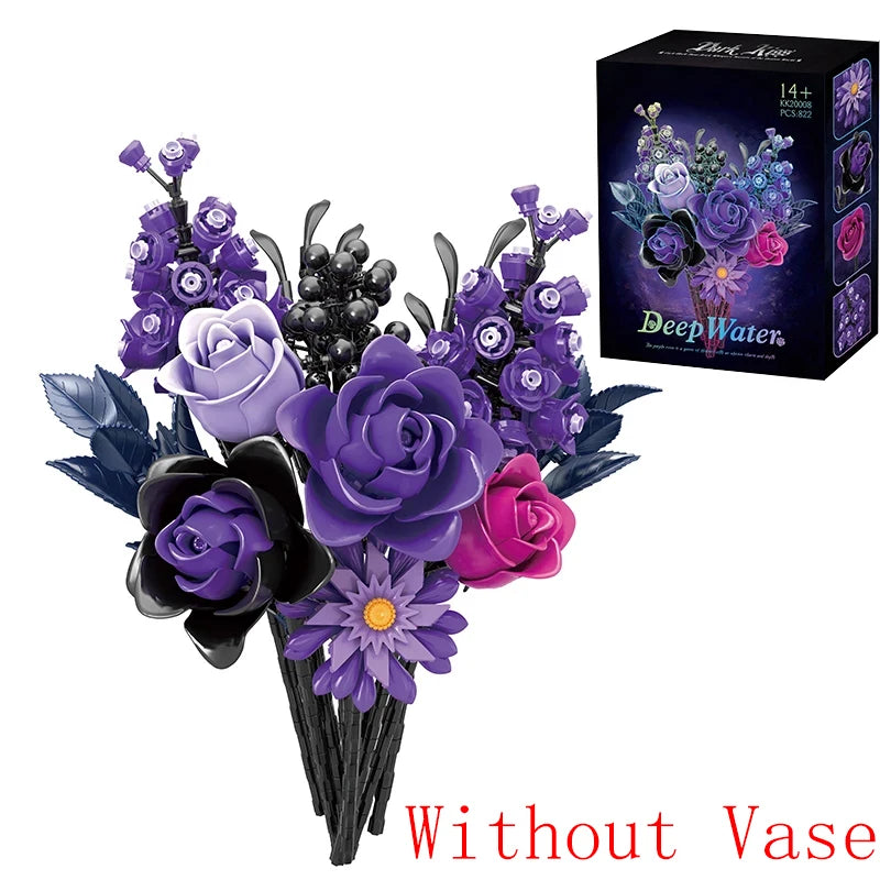 1218/822 PCS Dark Romance Gothic Bouquet Building Set – 2 Designs