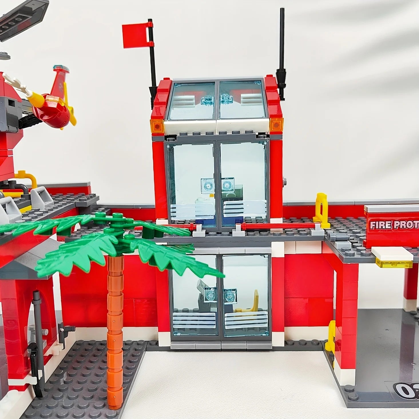 City Fire Station Building Block Set with Fire Truck &amp; Rescue Helicopter