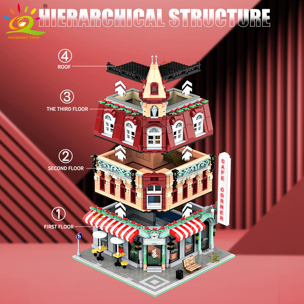 HUIQIBAO City Corner Coffee Shop Micro Building Blocks – 5 Sets to Collect