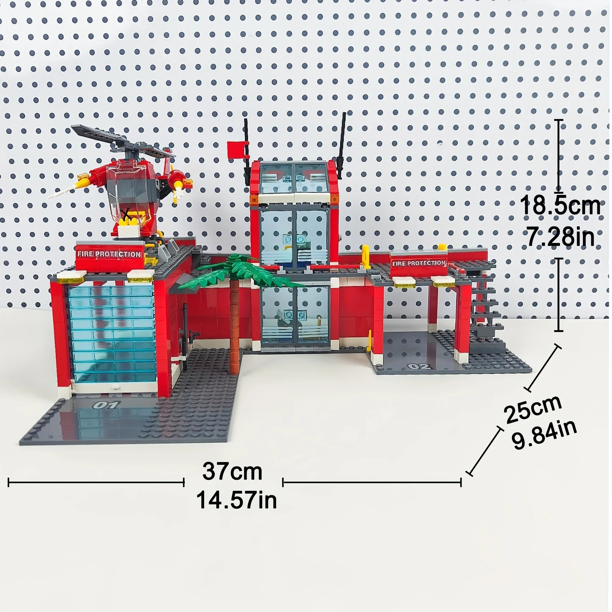 City Fire Station Building Block Set with Fire Truck &amp; Rescue Helicopter