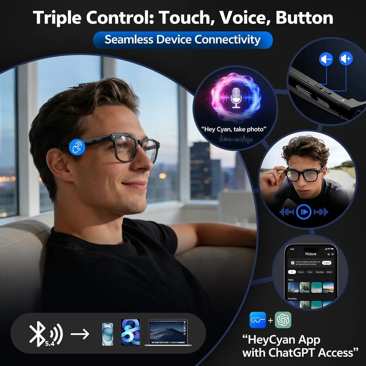 M02S AI Smart Glasses – 8MP Camera