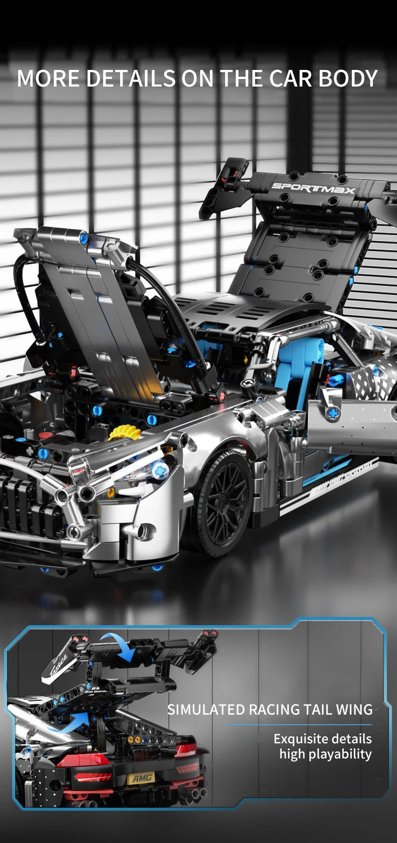 1:14 Scale Technical Racing Car Building Block Set – 1,310 Pieces