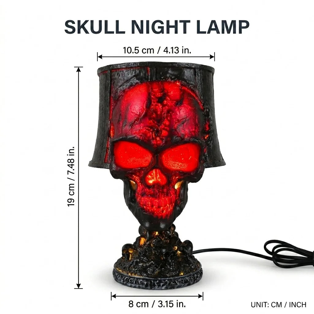 Lava Stone Skull LED Lamp – Gothic Halloween Resin Table Light
