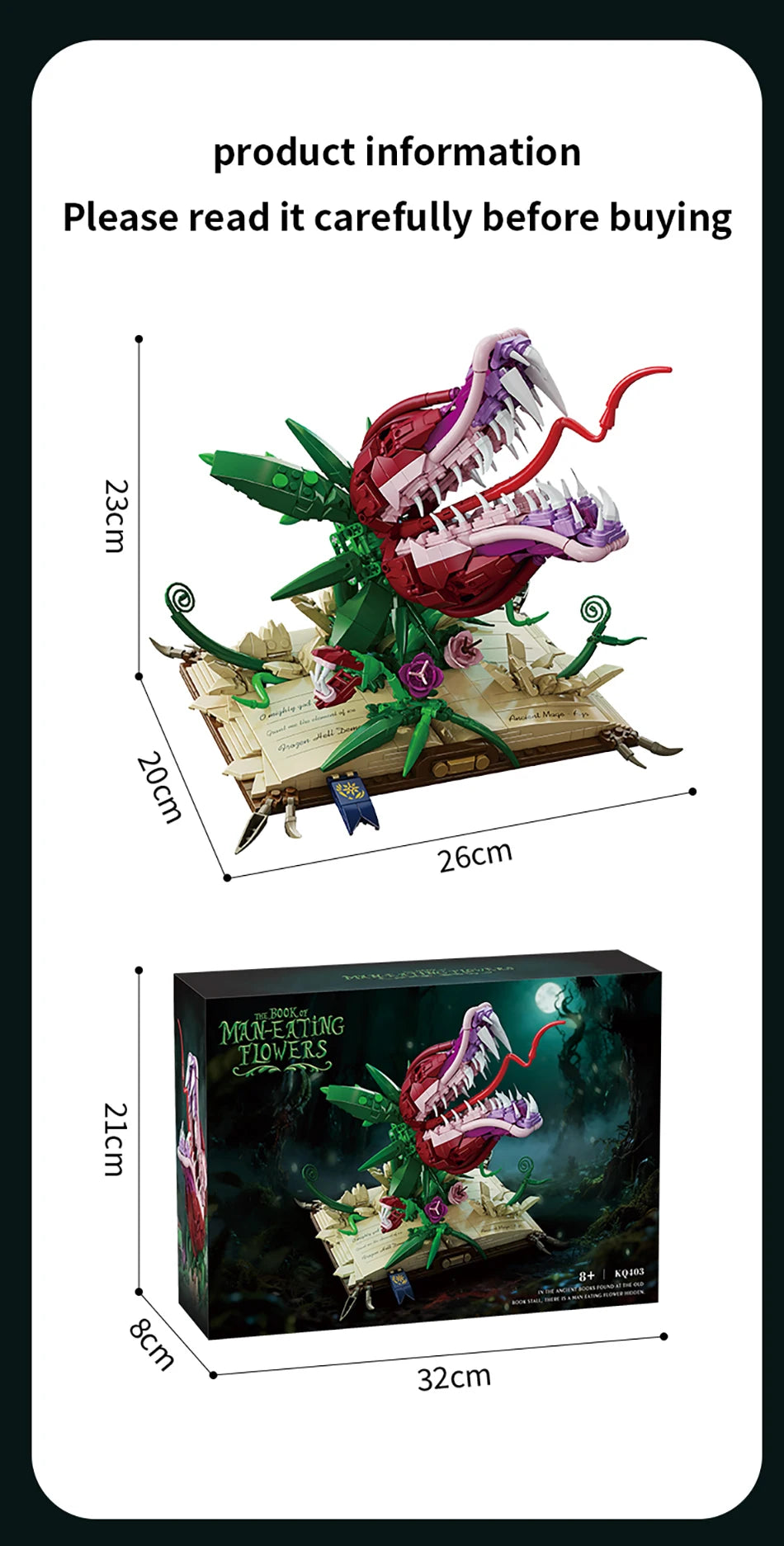 Creative MOC Carnivorous Plant Magic Book Building Blocks Collection Home Decoration Bricks Construction Toys For Children Gift