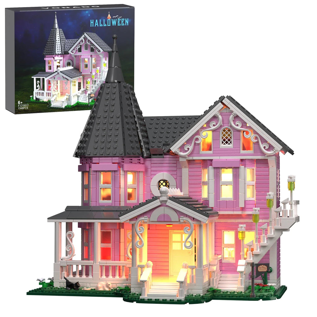 MOC Coraline™ The Pink Palace House Building Set – 1,349 Pieces with LED Lights