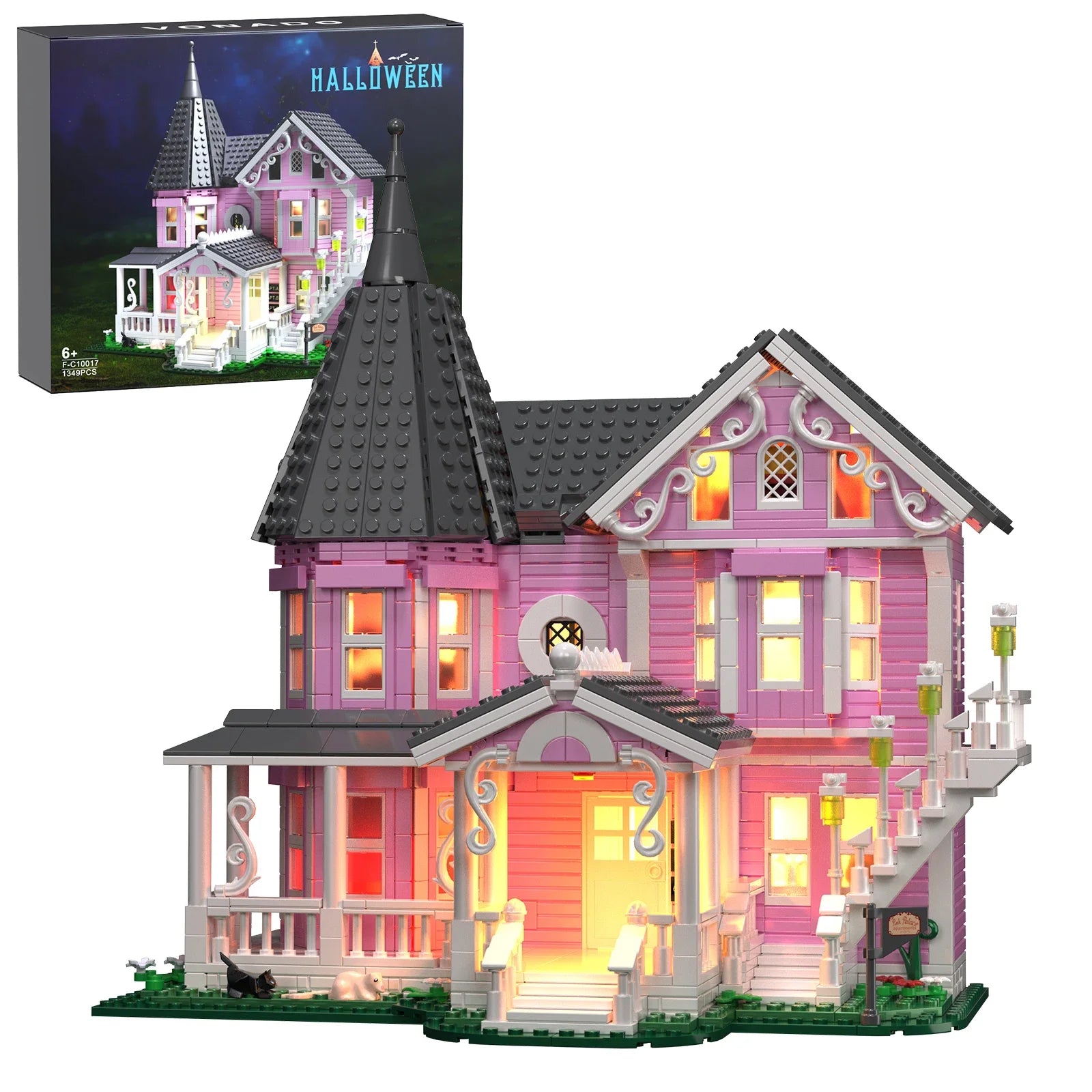 MOC Coraline™ The Pink Palace House Building Set – 1,349 Pieces with LED Lights