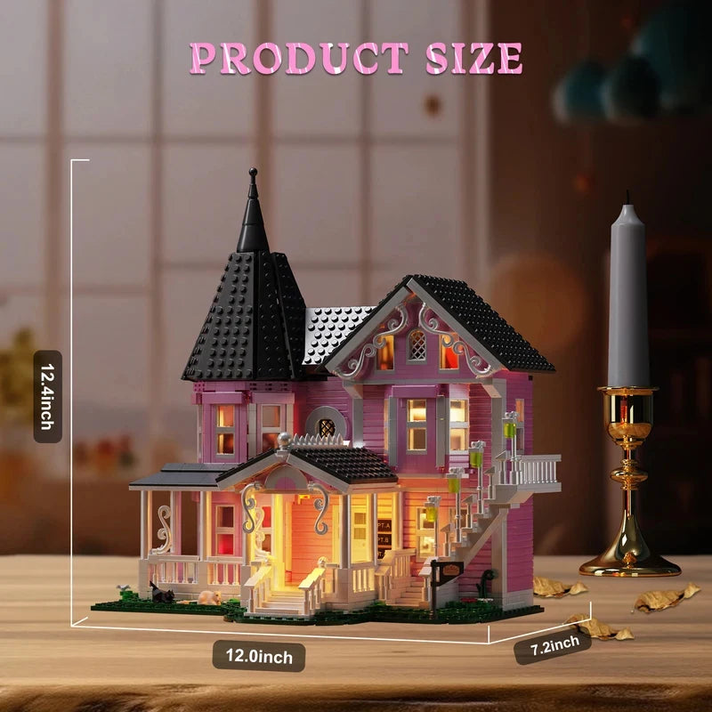 MOC Coraline™ The Pink Palace House Building Set – 1,349 Pieces with LED Lights