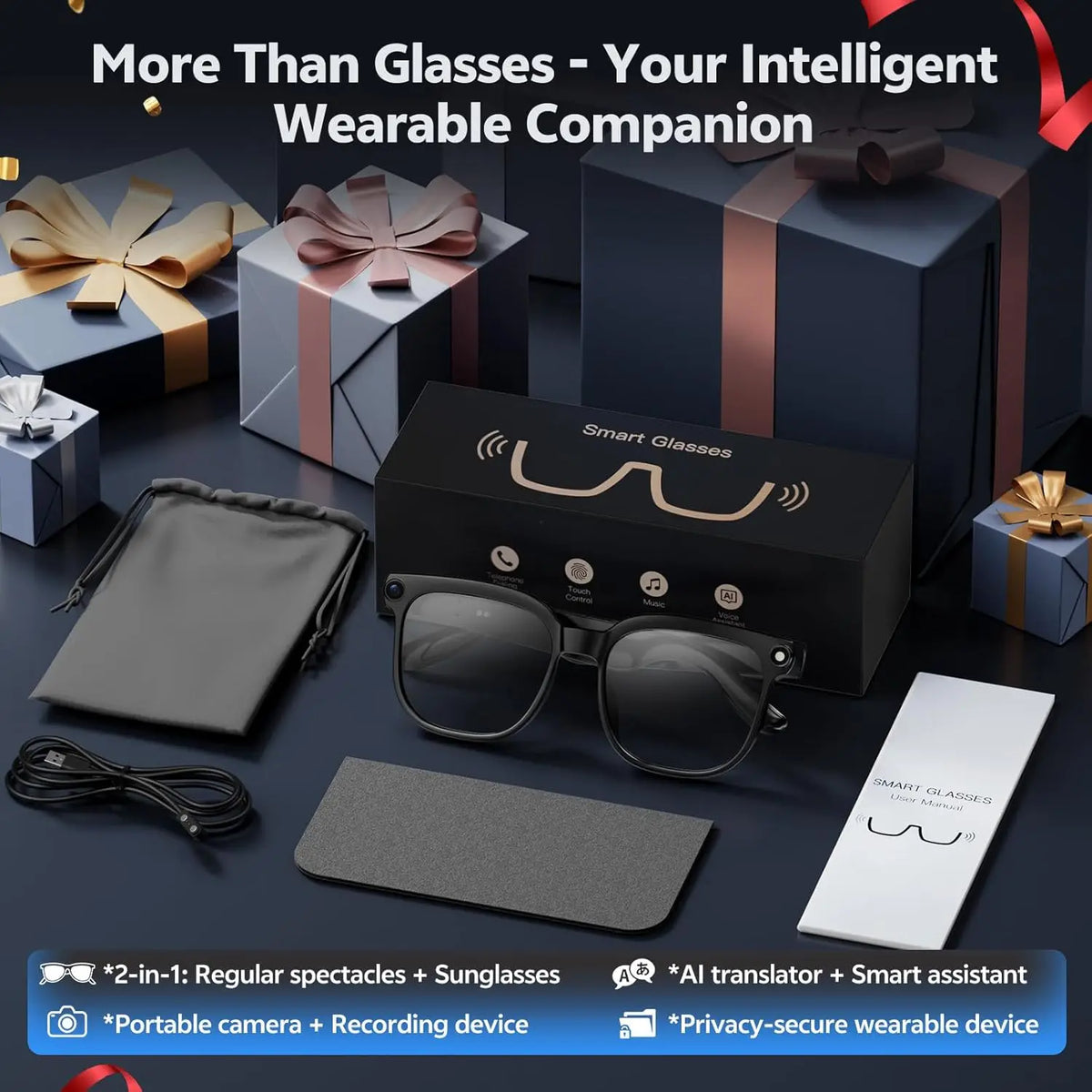 M02S AI Smart Glasses – 8MP Camera
