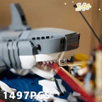 1,497PCS  JAWS - Inspired Shark & Fishing Boat Diorama – MOC 21350