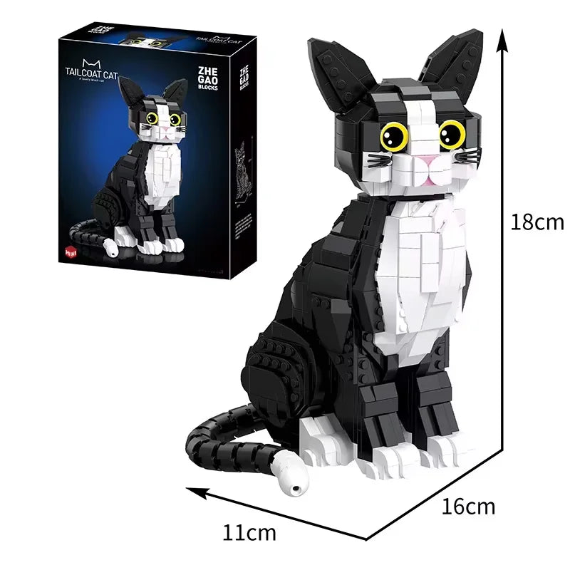 801PCS Tuxedo Cat Building Blocks – Cute Kitty Display Model