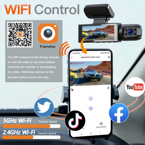 1080P WiFi Dual Dash Cam – Front + Interior