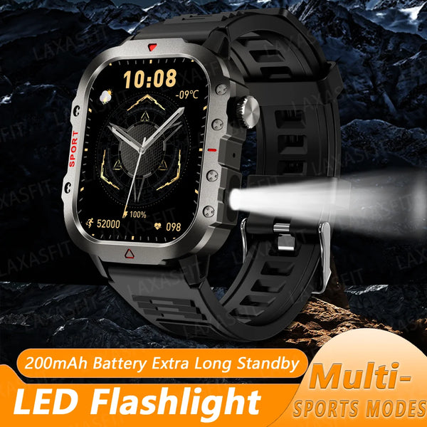 Smart Watch Bluetooth Voice Call Smart Watch with LED Flashlight Health Monitor Outdoor Sports Smart Watch