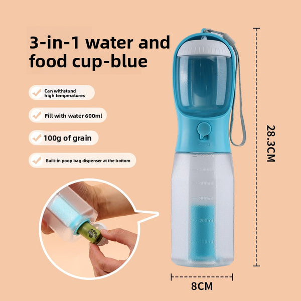 Portable Dog Water Bottle with Poop Bag Dispenser – 300ml & 600ml