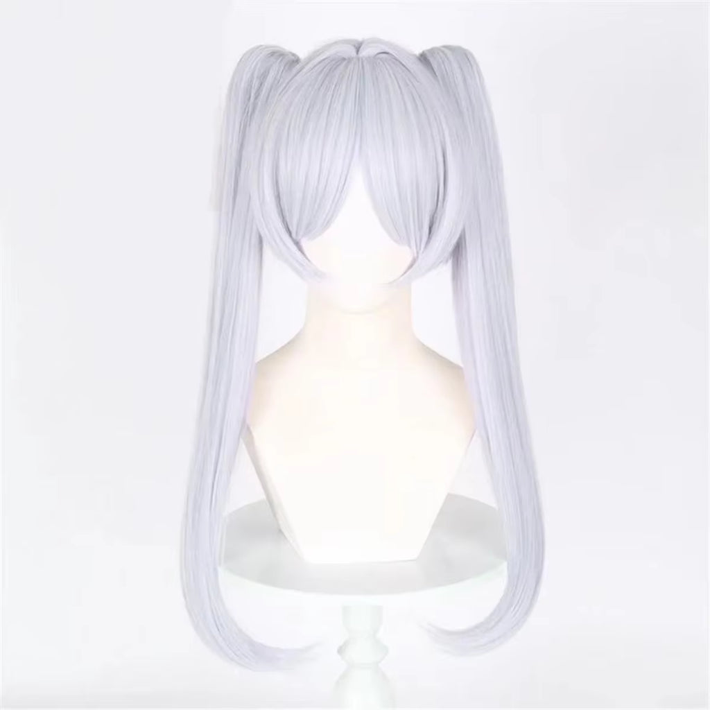 Silver White Short Double Ponytail High Quality Synthetic Wig | Anime Character Cosplay Wig Anime Reality Show Wig
