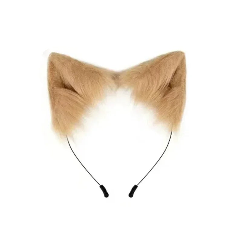 Fluffyanime Animal Fur Fox Tail Cat Paws Gloves and Ears Headwear Face Mask Cosplay Costume Set Halloween Party Accessorie