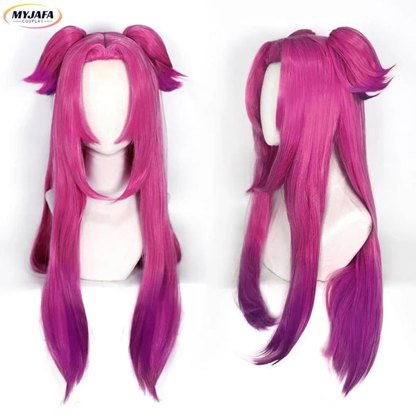 LOL Heartsteel Alune Cosplay Wig Gradient Long Two Clip Ponytails Heat Resistant Synthetic Hair Anime Cosplay Wigs + Wig Cap