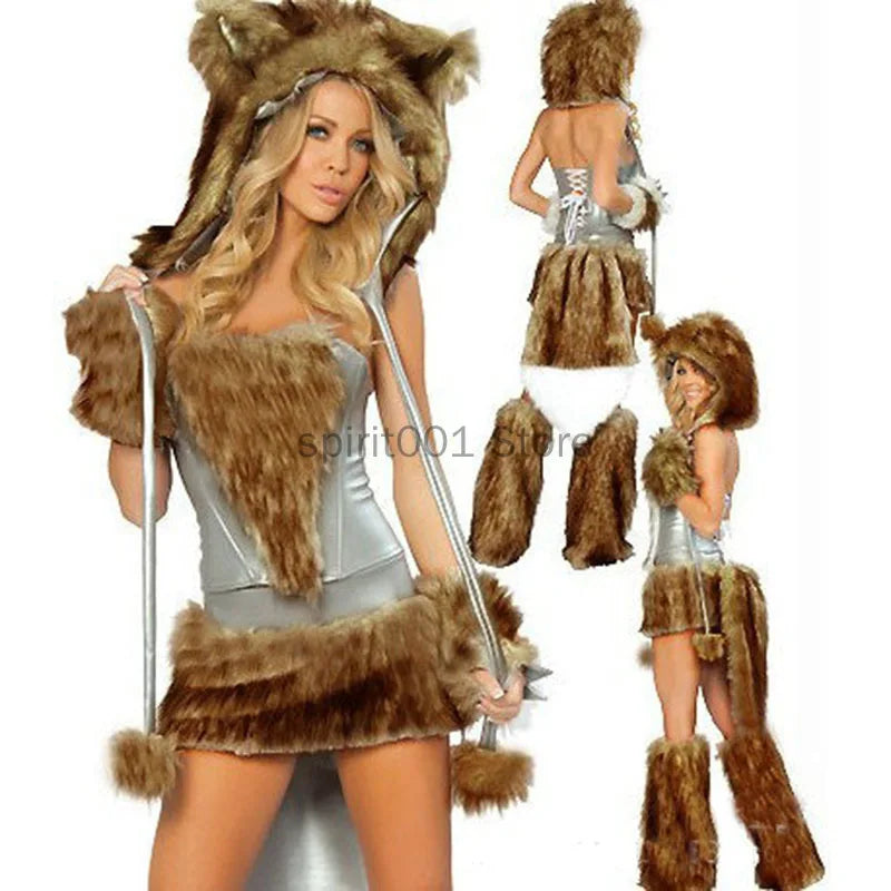 New Sexy Furry Wolf Girl Costume Wolf Women Costumes Halloween Furry Costumes for Women Animal Costume Cosplay Christmas Costume