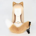 Fluffyanime Animal Fur Fox Tail Cat Paws Gloves and Ears Headwear Face Mask Cosplay Costume Set Halloween Party Accessorie