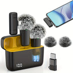 Wireless Lavalier Microphone with Charging Case Windproof Fleece Suitable for Phones Laptop Devices with Noise Canceling MIC