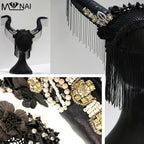 Halloween Ox Horns Headband Cosplay Prop Adult Fashion Show Beads Sequins Decor Devil Headdress Carnival Party